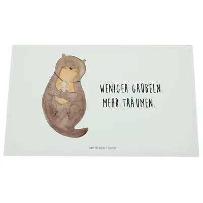 Produktbild von Mr. & Mrs. Panda Küchenschneidebrett Otter Muschel - Weiß - Geschenk, Glasbrettchen, schneidunterlage, schneidbrett, Glas, Optimistisch, Seeotter, Hackbrett, Positiv