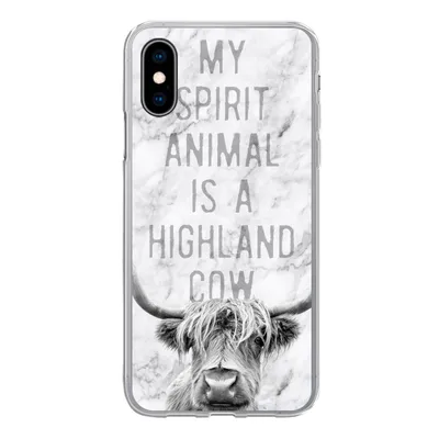 Produktbild von MuchoWow® Handyhülle Schutzhülle Hülle für iPhone X Schottischer Highlander - Marmor - Zitat Silikon Softcase Handy Hülle - Handyhülle