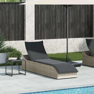 Produktbild von vidaXL Klappliege mit Auflage und Stauraum Hellgrau Poly-Rattan
