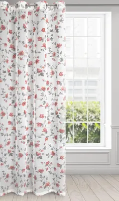 Transparentes Gardine mit Blumenmuster, 140 x 250 cm, weiß-rot, 1 Stück