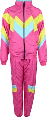 A full tracksuit laid out flat against a white background.