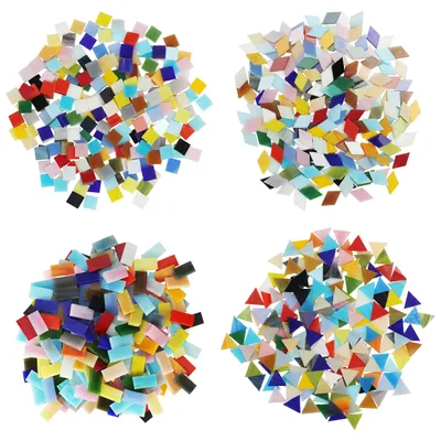 Immagine prodotto di Belle Vous 525 pezzi Pietre di mosaico di vetro colorate per l'artigianato in 4 forme - Con forme di mosaico a diamante, quadrate, rettangolari e triangolari per l'artigianato, la decorazione e la decorazione