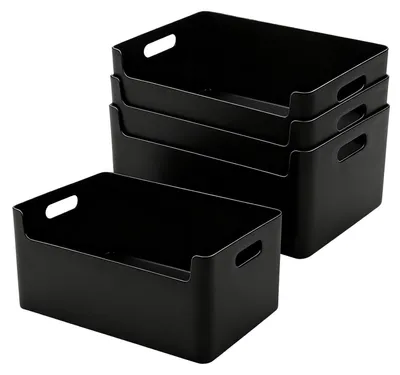 Immagine prodotto di Contenitori in plastica, colore nero, dimensioni 26x18x13,5 cm, confezione da 4 pezzi
