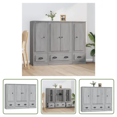 Produktbild von The Living Store Highboards 3 Stk. Grau Sonoma Holzwerkstoff
