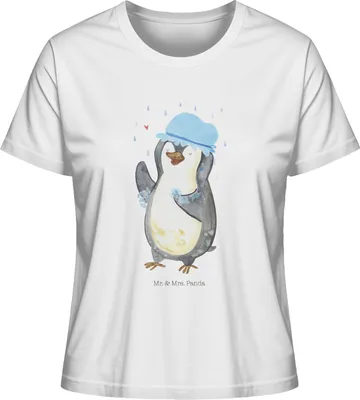 Produktbild von Mr. & Mrs. Panda Damen T-Shirt Pinguin Duschen Größe XL - Weiß - Geschenk, Dusche, Baden, Basic Shirt, Singen, Baumwollshirt, Oberteil, Duschkonzert, Baumwoll