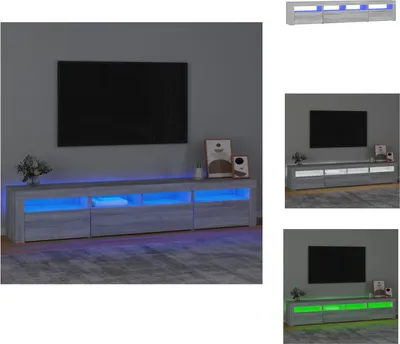 Zdjęcie produktu dla vidaXL Szafka pod TV z oświetleniem LED Szara Sonoma 210x35x40 cm - Meble TV