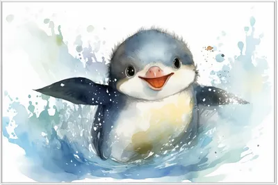 Produktbild von Wallario Wandbild Pinguin in Aquarell, Größe: 61 x 91,50 cm, Poster mit weißem Aluminiumrahmen