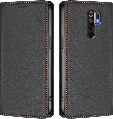 Produktbild von Handyhülle für Xiaomi Redmi 9, Kunstleder Klapphülle Stoßfeste Magnetische Hülle mit Ständer Schwarz