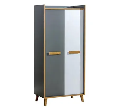 Produktbild von Kleiderschrank WERANO, Schlafzimmerschrank mit 2 Türen, 2 Schubladen und offenen Regalfächern, Moderner Garderobenschrank, Anthrazit/Weiß/Riviera