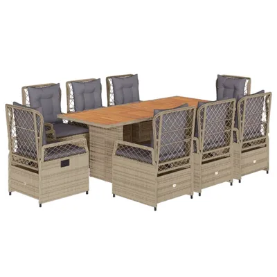 Produktbild von 9-tlg. Garten-Essgruppe mit Kissen Beige Poly Rattan