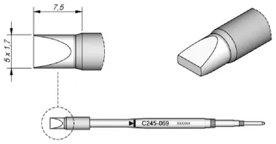 Produktbild von JBC Lötspitze Serie C245 Meißelform, C245069/5,0 x 1,7 mm, gerade C245069