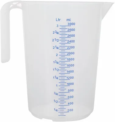 Produktbild von Messbecher, 3, 0 l geprägte Skala, blaue Schrift, offener Griff
