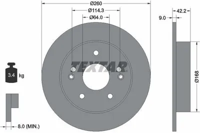 Produktbild von 2x TEXTAR Bremsscheibe 92172003 für HONDA PRELUDE V (BB) 42 2mm 3 4kg 260mm
