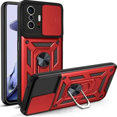 Produktbild von Xiaomi Mi 11T Hülle mit 360° Drehbarer Magnetische Ring Ständer Halter Dia Kameraschutz TPU Bumper Silikon Schutzhülle für Xiaomi Mi 11T / Mi 11T Pro Rot