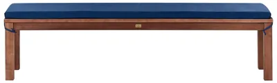 Produktbild von BELIANI Gartenbank Braun Eukalyptusholz mit Sitzkissen Blau 170 cm Rechteckig Rustikaler Stil Terrasse Balkon Indoor Outdoor Möbel