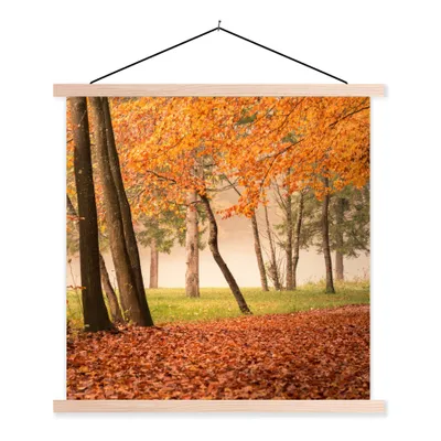 Produktbild von MuchoWow® Textilposter Blätter - Herbst - Wald 40x40 cm mit holzfarbenen Rahmen - Posterleiste