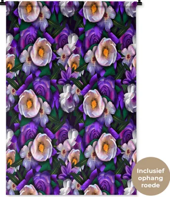 Produktbild von MuchoWow® Wandteppich Wandbehang Blumen - Anemone - Rose 90x135 cm Tapisserie Dekoration Wandtuch - Baumwolle - Wandskulptur