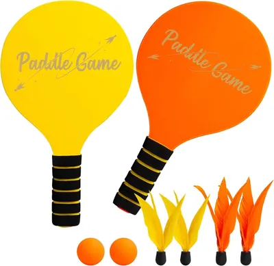 Produktbild von Beach Ball Spiel Set,Strandball Schlägerset für Kinder,2 Schläger, 4 Federbälle, 2 Bälle,Paddleball Spielset,Sommer Strand Pool Garten Spiel