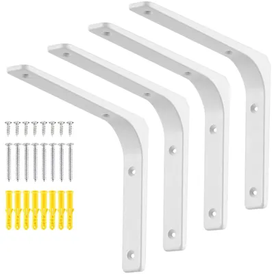 Image de Supports de fixation robustes, angle de 90 degrés, 250 x 200 mm, métal blanc, lot de 4
