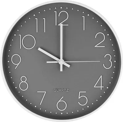 Imagen del producto de Reloj de pared silencioso Unyqoos® de 30,5 cm – sin tictac, movimiento de cuarzo, color gris, fabricado en ABS y vidrio, con números arábigos, de forma redonda, ideal para salón, cocina, habitación infantil y oficina