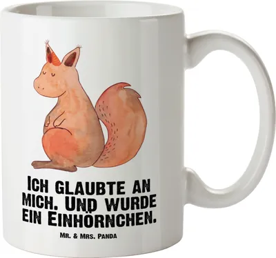 Produktbild von Mr. & Mrs. Panda Riesenkaffeetasse Einhorn Glauben - Weiß - Geschenk, Einhörnchen, Einhörner, weisse tasse, Eichhorn, Große Teetasse, Eichhörnchen, Henkeltasse, steingut