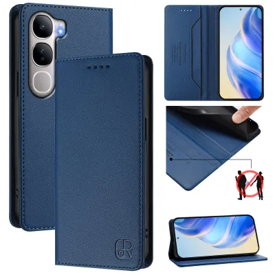 Image de Étui en cuir pour vivo Y31 5G, étui à rabat avec fentes pour cartes, portefeuille et support Bleu