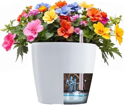 Produktbild von Blumentopf mit Bewässerungssystem & Gießanzeiger, Blumentopf für aussen & innen(1 St), Weiß,Ø 21.5 cm x 20 cm