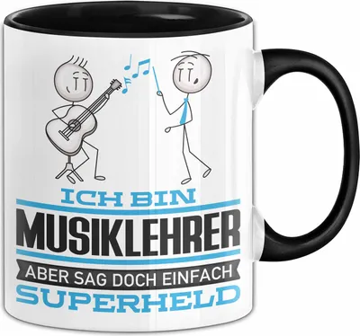 Produktbild von Musiklehrer Geschenk Tasse Ich Bin Musiklehrer Aber Sag Doch Einfach Superheld Lustige Geschenkdiee für Musiklehrer Kaffee-Becher (Schwarz)