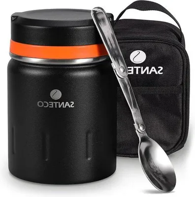 Produktbild von Famanu Thermocontainer 500 ml - 18/8 Edelstahl, mit Löffel, tragbare Isoliertasche, 24 Stunden kalt