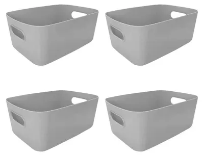 Image de Lot de 4 boîtes de rangement (25 x 17 x 10 cm), boîtes de rangement, paniers de rangement en plastique, rangements multifonctionnels, paniers de rangement pour les armoires de salle de bains et de cuisine