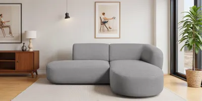 Produktbild von Ecksofa Designersofa BABETTE in Stoff Lins Grau Ottomane Rechts