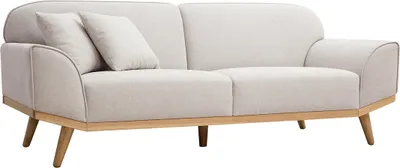 Produktbild von Miliboo - Skandinavisches Sofa aus beigem Stoff mit Samteffekt und hellem Holz 3-Sitzer FREEMA