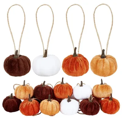 Kürbis-Anhänger aus Stoff, 16 Stück, 4 Farben, 14,5 cm, Herbstdeko