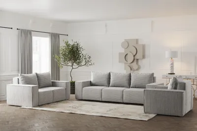 Produktbild von Sofaset Designersofa ESTELLE 3-2-1 in Stoff Poso Hellgrau