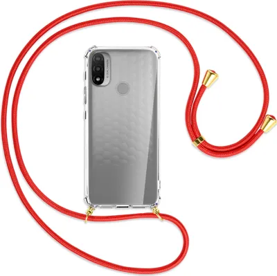 Produktbild von Handykette Backcover-Schutzhülle mit Band (Metall goldfarben) für Motorola Moto E20 (XT2155) - rot