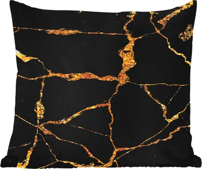 Produktbild von MuchoWow® Outdoor Kissen - Marmor - Gold - Schwarz - Marmoroptik - Glitter - 60x60 cm - Wetterfest - Lounge Kissen - Dekoration - Schlaf Kissen