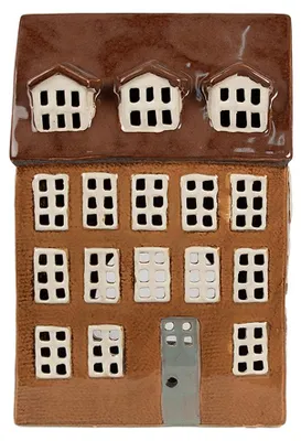 Obrázok produktu pre Clayre & Eef Držiak na čajovú sviečku Domček 17x11x24 cm Hnedá keramika