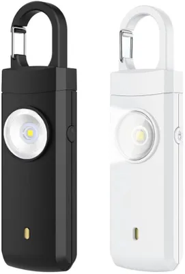 Produktbild von Persönliches Sicherheitsalarm - 130 dB Lautstärke - Blitzlicht - Selbstverteidigung Schlüsselanhänger - Persönliche Schutzvorrichtung - Senioren Alarm - Tragbares Sicherheitsgerät - Weiß, Schwarz