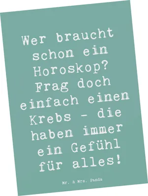Produktbild von Mr. & Mrs. Panda Postkarte Spruch Krebs Gefühl - Meeresbrise - Geschenk, Intuition, Horoskop, Geschenke Astrologie, Einfühlungsvermögen, Sternzeichen, Ansichtskarten