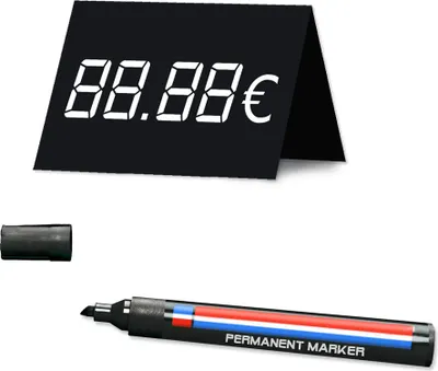 Produktbild von PRICARO Preisschild "Zweistellig" schwarz, 50 Stück mit Marker