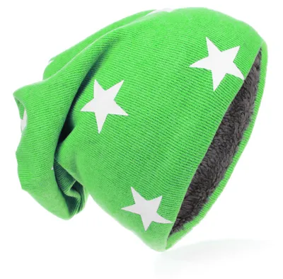 Produktbild von Kinder Strick Beanie Weiss Stern Gruen M