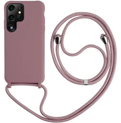 Image de Coque pour téléphone Samsung Galaxy S23 Ultra, rose, en silicone, antichoc, avec bandoulière
