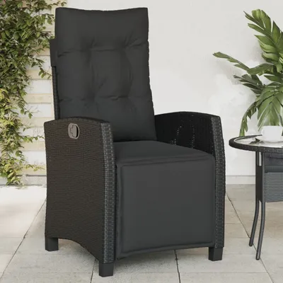 Produktbild von Design Gartensessel mit Fußteil Verstellbar Schwarz Poly Rattan, Gartenstühle 2024 Neu