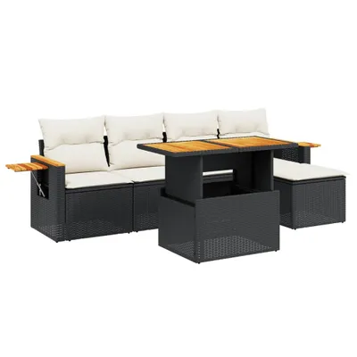 Produktbild von 6-tlg. Garten-Sofagarnitur mit Kissen Schwarz Poly Rattan