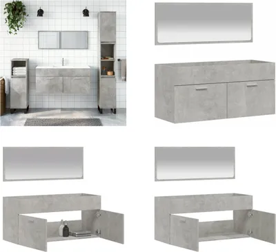 Image de vidaXL Armoire de salle de bain avec miroir Béton gris Bois composite - Armoire De Salle De Bain Avec Miroir - Armoires De Salle De Bain Avec Miroir - Meubles De Salle De Bain - Meuble Sous Lavabo