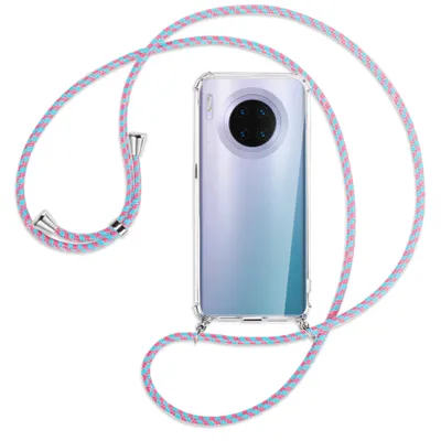 Produktbild von Handykette Backcover-Schutzhülle mit Band (Metall silberfarben) für Huawei Mate 30 Pro - pink/mint