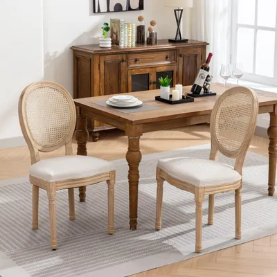 Produktbild von 2er Set Küchenstuhl aus Massivholz-Gestell, mit Rattan-Rückenlehne