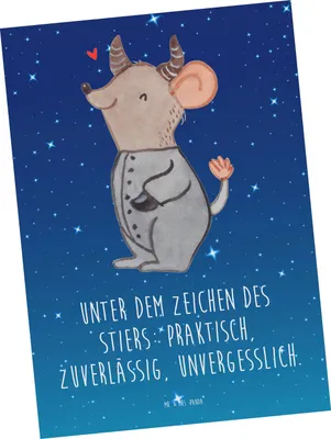 Produktbild von Mr. & Mrs. Panda Postkarte Stier Astrologie - Sternenhimmel Blau - Geschenk, Tierkreiszeichen, Postkarten, Ansichtskarte, Sternzeichen, Grußkarte, Fotokarte