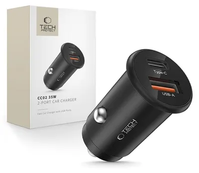 Zdjęcie produktu dla Tech-Protect Cc02 2-Port Car Charger Pd35W/Qc3.0 Black