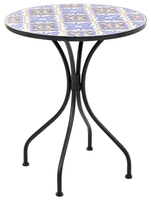 Produktbild von BELIANI Bistrotisch Set Weiß / Blau Metall Keramik Mosaik Muster Pulverbeschichtet Rund Klein Gartentisch Garten Terrasse Balkon